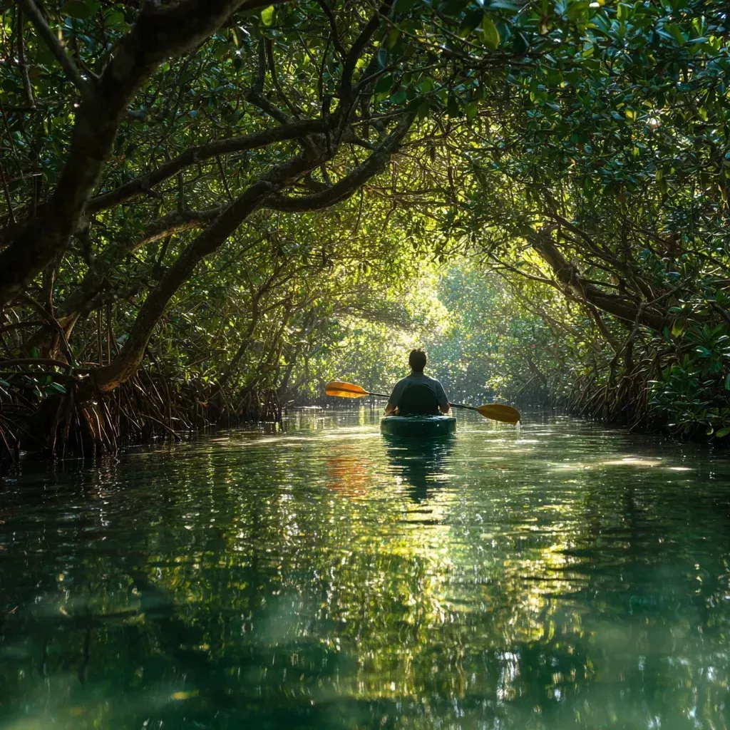 Paddling through mangrove tunnel