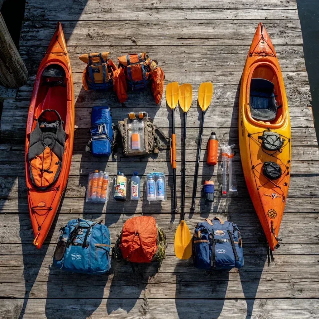 Fishing kayak with safety gear
