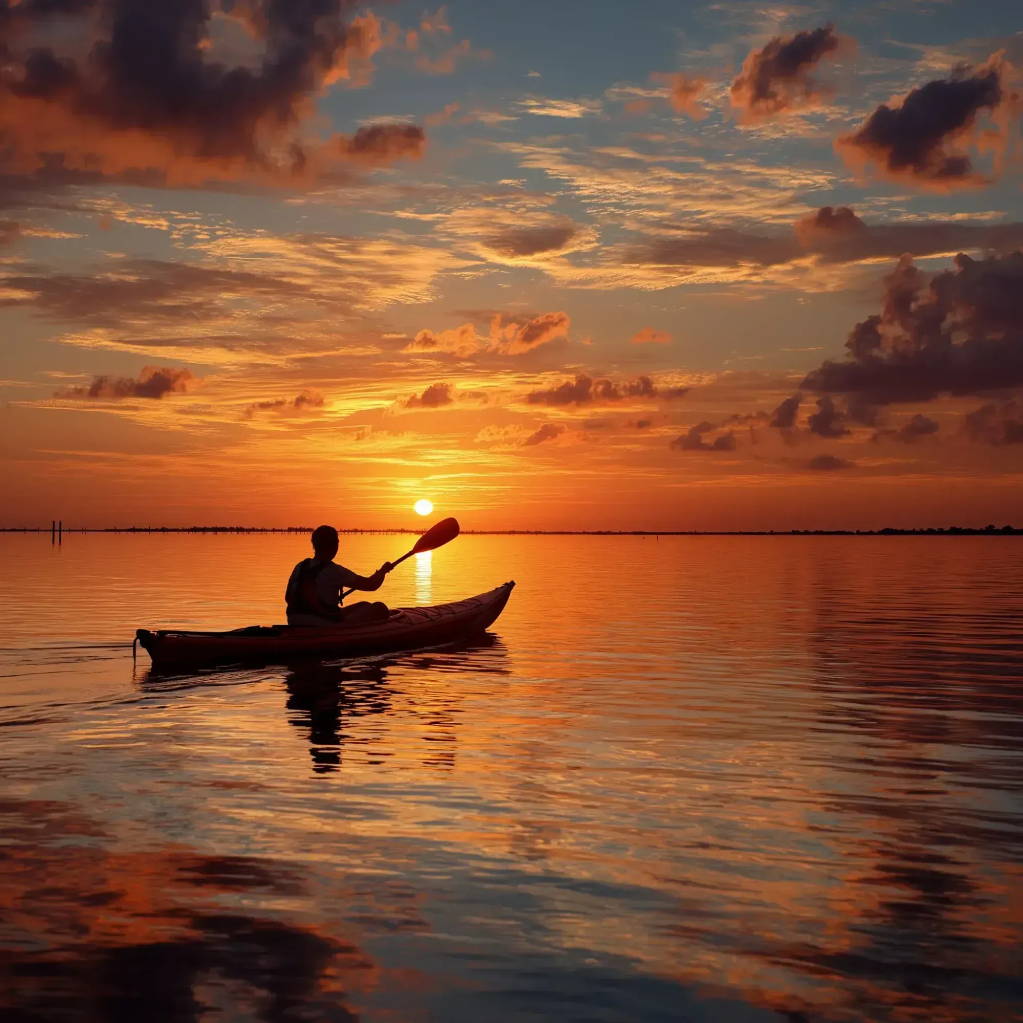 Sunset kayaking silhouette